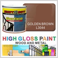 L3044 GOLDEN BROWN 1L ( 1 LITER ) HEAVY DUTY High Gloss Finish Paint for Wood &amp; Metal ( Fast Dry / Good Coverage )