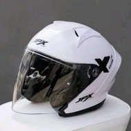 JPX Nova X Half Face Helmet Solid White Glossy Microlock Double Visor DOT SNI