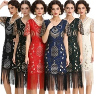 S-4XL Retro Gatesby Dress 1920s Flapper Sequined Fringed Dress Prom Costume