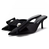 NEW imported 2025 ZARAˉ Spain 2024 Autumn New Womens Shoes Faux Pearl Bow High Heel Sandals Mueller 