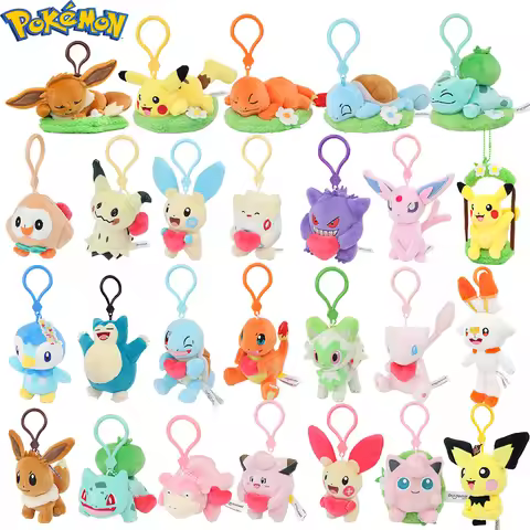 Original Pokemon Espeon Clefairy Jigglypuff Piplup Keychain Plush Toys Snorlax Mimikyu Sprigatito Fu