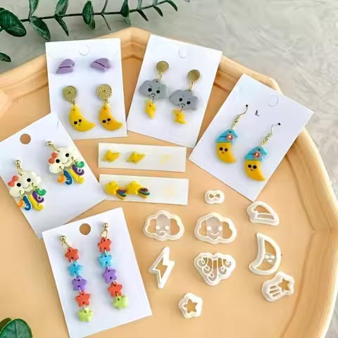 9Pcs Boho Summer Weather Sky Polymer Clay Cutters Set, Cloud Moon Star Lightning Molds for DIY Earri