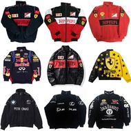 GTY Ferrari F1 Racing Jacket Premium Embroidery Vintage Leather Varsity Jacket Parachute Sports Wind
