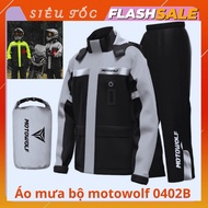 Genuine Motowolf 0402B raincoat set with front and rear led lights