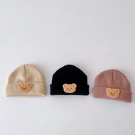 Cartoon Bear Solid Knitted Baby Hat Soft and Elastic Outdoor Warm Boys and Girls' Woolen Hat