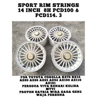 Sport Rim Strings 14 Inch 8H Pcd100 & Pcd114.3 6JJ Offset+40 For Toyota Corolla KE70 / Perodua / Pro