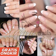 24pcs KUKU PALSU FRENCH MANICURE WHITE FAKE NAILS LIST PUTIH KUKU PALSU KOTAK OVAL ALMOND KUKU PALSU