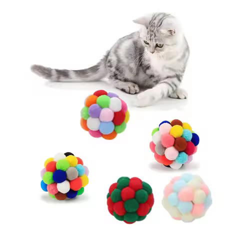 3 Pcs Pet Cat Plush Ball Toys 4.5/6cm Colorful Elastic Bell Ball Chasing And Playing Colorful Plush