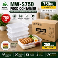 Bekas Makanan Takeaway 750ML MW-S750 (250 Sets/CTN) – Rectangular Food Container with Lid 750ML