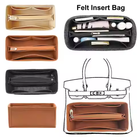Durable Felt Handbag Insert Bag Portable Travel Bag Organizer Multi-Pocket Inner Bag for Birkin25/30