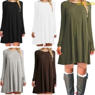 Big sale Womens Plus Size Long Sleeve Loose Midi Long T-Shirt Dress Solid Color Casual Pl