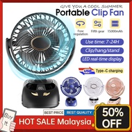 15000mAh Mini Clip Fan/ Kipas Mini 360 Adjustable 4 Speed USB Mini Fan Rechargeable Mini Fan Cooling