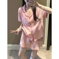 Pastel Pink Short Sleeve Pajamas Set - Soft Ribbed Cotton, Comfortable Loose Form D006 T13t1.