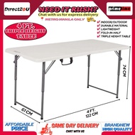 Primetime 4 Ft. Rectangular SIX SEATER Fold-in-Half TRIPLE Height Plastic Table (Pure White)