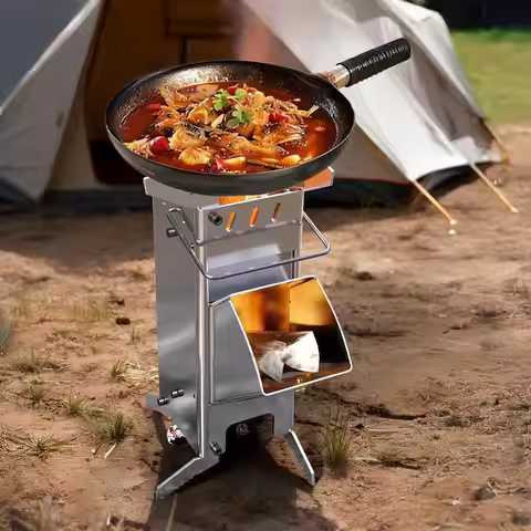 Wood Burning Camping Rocket Stove Outdoor Emergency Survival Hiking Travel Picnic BBQ Stainless Stee