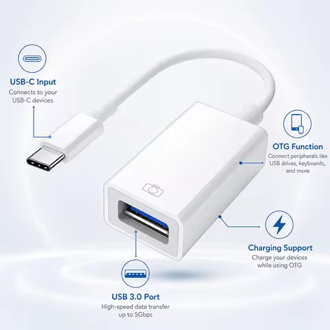 USB Type C to USB 3.0 OTG Adapter Fast Charging Splitter Converter for Google TV Chromecast HD Game 