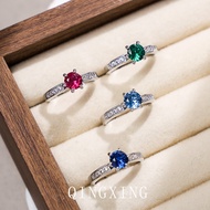 European American ins New Style Six-Claw Red Corundum 0.8ct Female Ring