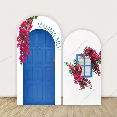 MAMMA MIA Arch Backdrop Cover Blue Door Bougainvillea Girl Birthday Wedding Party Decoration Baby Sh