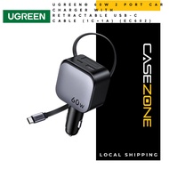 UGREEN 60W 2C1A Car Charger with Retractable Cable, 3-Port Fast Charger