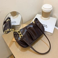 PU Leather Underarm Bucket Bag Fashionable New Style Pleated Handbag Leisure Handbag One Shoulder Messenger Bag