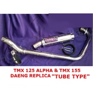 ☢▬TMX 125 Alpha and TMX 155 Full Exhaust System Muffler,Open Muffler DAENG TUBE TYPE, Rusi TC 125/15