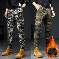 Thick Cargo Pants Men's Autumn and Winter Fleece-lined Thickened Multi-Pocket Leg Shaping Cotton Ankle Banded Pants Slim Fit Camouflage Long Pants