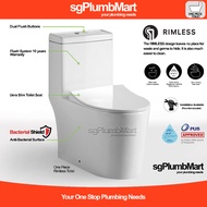sgPlumbMart Rimless 1-Piece Toilet Bowl One Piece WC Model B Water Closet S Trap Close Coupled Toilet