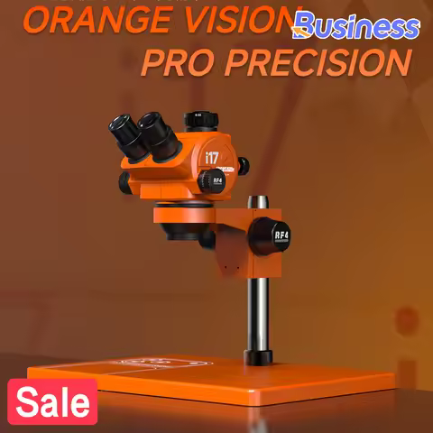 RF4 i17 Trinocular Stereo Microscope 7X-50X Continuous Zoom Orange Professional for Mobile Phone PCB