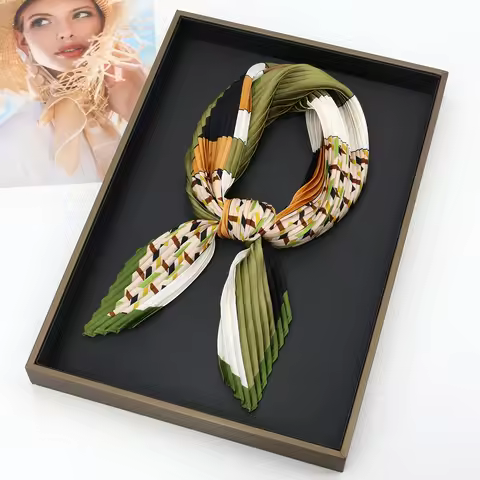Fashion Crepe Lozenge Silk Scarfs Women Headband Neck Ties Hair Scarf Hijab Female Hairband Design N
