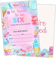 So Sweet to Be Six Birthday Party Invite Card for Kid, 6th Birthday Invitation for Girls, Set of 20 