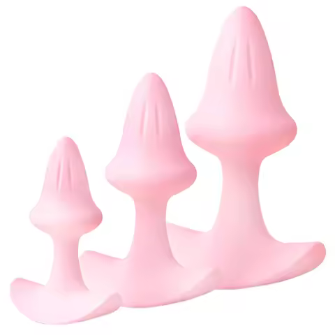 Silicone Diamond Butt Plug 3 Sizes - Pink Flared Base Anal Plugs, Soft Anal Stretcher Training Set f