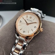 BULOVA手錶,編號BU00002,28mm玫瑰金圓形精鋼錶殼,白色簡約, 中三針顯示錶面,金銀相間精鋼錶帶款,頂級時尚!, 璀璨耀眼!