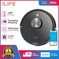 ILIFE A10s Robot Vacuum Cleaner Laser navigation App Remote Control Black Color Schedule Planned Routing Cleaning For Hard Floor and Thin Carpet 4000Pa Suction Power 450ml Dust Box Voice Prompts Volume Adjustment  Multi-Mode Operation And Display