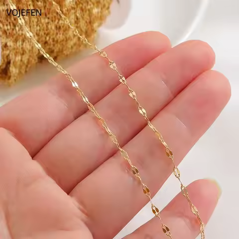 VOJEFEN AU585 Soild Gold Necklace 14K Lips Chains Choker Luxury Fine Jewelry Real Gold Genuine Neckl