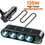 135W 7 In 1 Car Charger Adapter Fast PD QC3.0 Socket Cigarette Lighter Splitter Car Multifunctional 