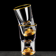 Luxury Crystal Glass Vodka Glass Sake Shochu Glass Bar Liqueur Double Bottom Gold Foil Glass Tea Cup