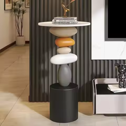 Artistic Pebble Side Table Modern Sculptural Style Table Colorful Pebble Design Creative Home Decor 