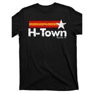 Houston Texas H-Town Pride Graphic T-Shirt - Black Casual Tee with Distressed Lettering & Star Desig