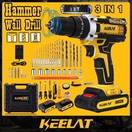 ✱✚KEELAT Cordless Drill portable Electric impact with hammer Drill Barena Rechargeable Power Tools S