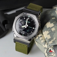 【】Casio G-Shock GM-2100CB-3A Metal Case Green Cloth Band Men Sports Analog Digital Watch