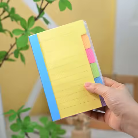 A6 Multicolor Index Divider Sticky Notes Notebook, Lined Tab Sticky Note Pad, Portable Plastic Cover
