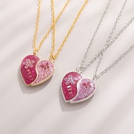 Two Piece Best Friend Heart Necklace for Women Girls Fine Pink Heart Magnetic Necklace Love Gift Fas