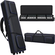 Aleemin 88 Key Keyboard Case with Wheels (53"x14.5"x7") | 88 Key Keyboard Rolling Bag with 3-Pocket | Padded Piano Case Keyboard Gig-Bag with Handles &amp; Adjustable Shoulder Straps