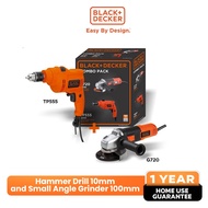 BLACK+DECKER™ Combo Pack: Hammer Drill 10mm (TP555K-B1) and Small Angle Grinder 100mm (G720)