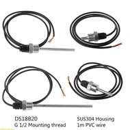 Digital Temperature Sensor G1/2" Thread Probe DIA=7mm 3-core Wire SUS304