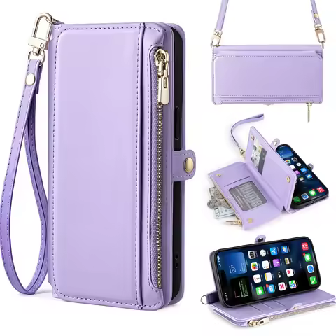 Zipper Wallet Case For Sony Xperia 10 5 1 VI V IV II L4 L3 Crossbody Leather Multi 7 Cards Flip Cove