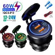 MALAYSIA.... Quick Charge 3.0 Dual USB Car Charger Socket 12V/24V 36W USB Charger Motorcycle Fast Ch