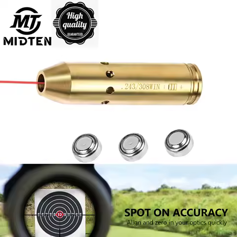 MidTen Rifle Scope Red Dot Laser Boresighter Fit 243 308WIN 7MM 08REM CAL Cartridge Bore Sighter Bra