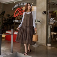 OB Strictly Selected Geometric Pattern Printed V-Neck Thin Shoulder Strap Long Dress < DA10784 >