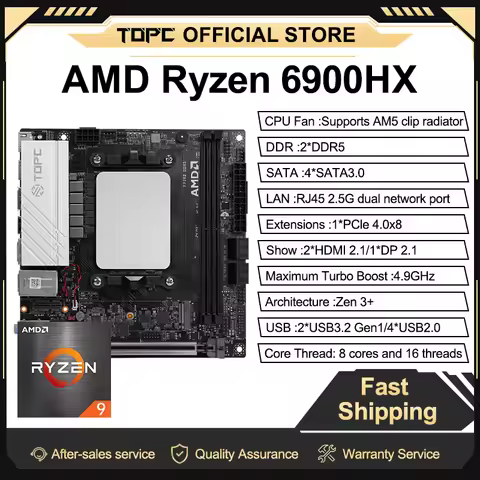 TOPC Ryzen 9 7940HS/7840HS/6900HX Mini ITX Motherboard Kit Zen4 8C/16T 5.2GHz 64GB DDR5 PCIe4.0+USB4